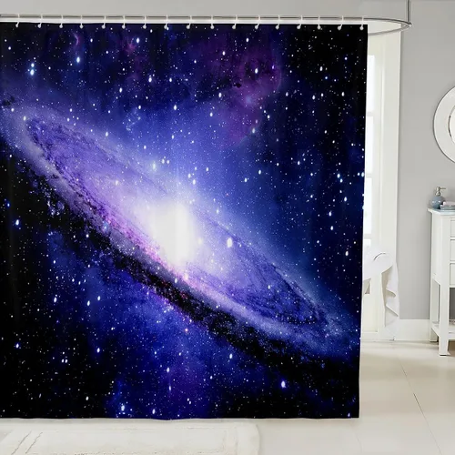 Miniatura 20 de Cortina de baño con temática del universo cósmico de galaxia, juego de cortina de ducha de cielo nocturno estrellado para niños y adultos, cortina