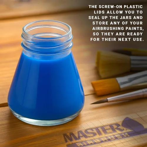 Miniatura 3 de Master Airbrush (Paquete de 10) TB-010 Botellas de vidrio vacías de 2.7 onzas (80cc) con ensamblaje de tapa adaptadora de ángulo descendente de 30°