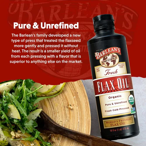 Miniatura 5 de Barlean's Aceite de linaza orgánico líquido de semillas frescas de lino prensadas en frío, 7,640 mg ALA Omega 3 Suplemento de ácidos grasos