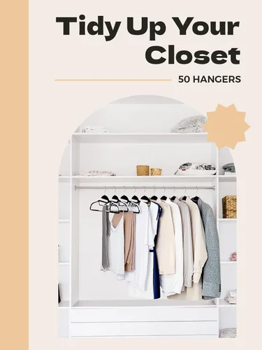 Miniatura 9 de HOUSE DAY Paquete de 50 perchas de plástico negro, delgadas que ahorran espacio, perchas antideslizantes con almohadillas de goma, percha resistente