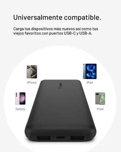 Miniatura 8 de Belkin Cargador Portátil - Paquete de Batería de Banco de Energía de 3 Puertos de 15W con Batería de 10000mAh - Carga Rápida para iPhone, Teléfono