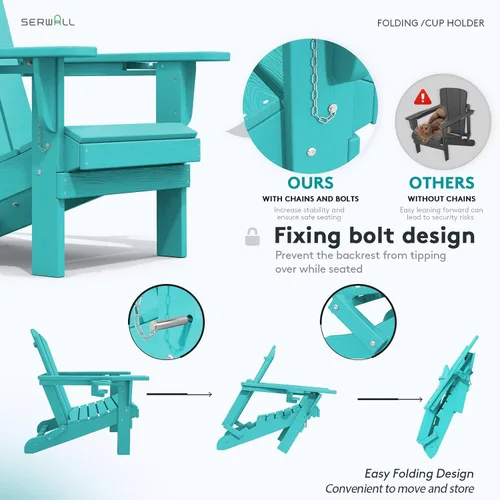 Miniatura 4 de SERWALL - Silla Adirondack con portavasos - Sillas Adirondack de composite HDPE para exteriores, uso para todo tipo de clima - Aruba Café