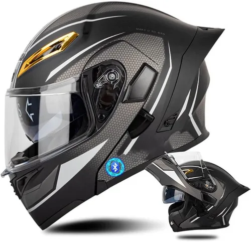 Miniatura 7 de Casco de motocicleta Bluetooth modular, casco moto plegable con visera interior, visera solar, doble lente de seguridad, casco aprobado por DOT