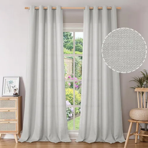 Miniatura 28 de BGment Cortinas de Lino Beige de 63 Pulgadas de Largo 2 Paneles - Tratamientos para Ventanas con Textura de Arpillera Filtrantes de Luz Cortinas