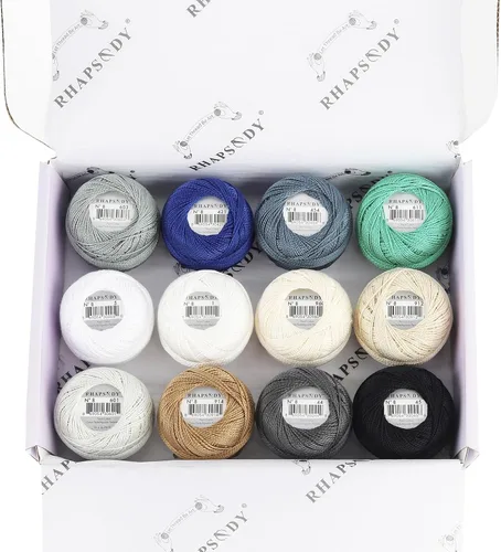 Miniatura 32 de Rhapsody Hilo de algodón perla tamaño 8 hilo de ganchillo Perle 12 bolas Set tejido a mano, bordado, sashiko, punto de cruz, costura, costura, Col. 5