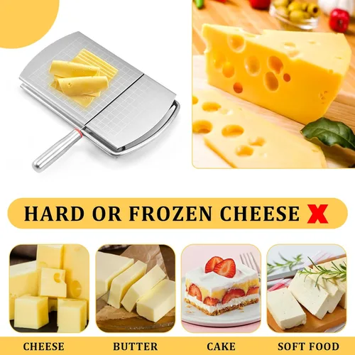Miniatura 3 de Cortador de queso para bloque de queso, cortador multifuncional de acero inoxidable con cuchilla, tablero cortador de queso con escala