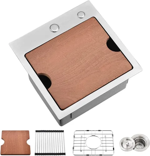 Miniatura 15 de Fregadero de barra de 15 pulgadas In-VASOYO de 15 x 20 pulgadas, fregadero de cocina pequeño de barra húmeda, fregaderos de autocaravana de acero