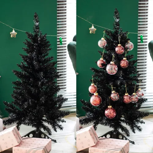 Miniatura 6 de Árbol de Navidad pequeño de 4 pies, árbol artificial mini de Navidad para decoración de Navidad y Halloween, árbol de Navidad artificial en negro