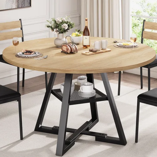 Miniatura 15 de Jocoevol Mesa de comedor redonda para 4, mesa de pedestal circular de cocina, comedor, mesa de pedestal, muebles de cocina y comedor de madera que