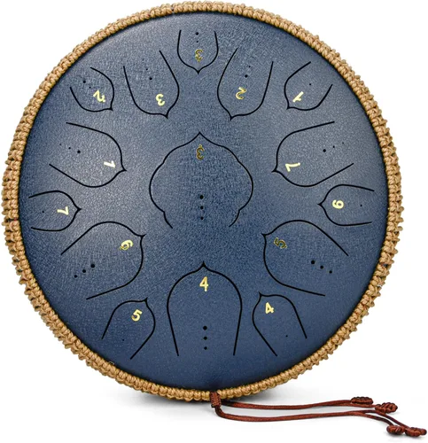 Miniatura 16 de Tambor de Lengua de Acero - 15 Notas Tambor de Acero - Instrumento de Tambor Handpan de 14 Pulgadas con Libro de Música, Mazos para Instrumentos