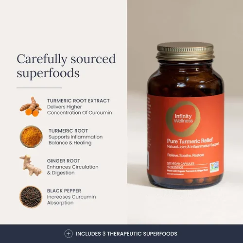 Miniatura 3 de Infinity - Cápsulas de cúrcuma de alta potencia, suplemento orgánico certificado por USDA con pimienta negra y jengibre, crudo, vegano sin gluten