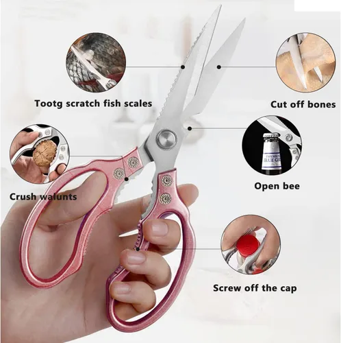 Miniatura 3 de AWinjoy Tijeras de cocina, resistentes y afiladas aptas para lavavajillas, accesorios de cocina color oro rosa para carne, pollo, pescado, aves
