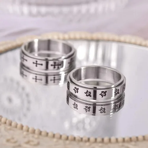 Miniatura 3 de Anillo giratorio de cruz para mujeres y hombres, alivio de la ansiedad y el estrés, gira libremente, inspiraciones, banda de acero inoxidable
