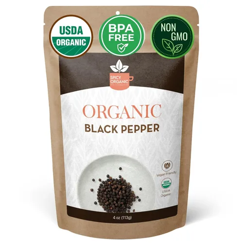 Spicy Organic Ceylon - Granos de pimienta negra enteros de 4 onzas – Certificado USDA y Kosher, sin gluten y sin OMG – Pimienta orgánica pura de