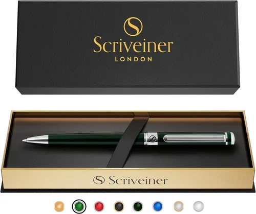 Miniatura 10 de Bolígrafo laqueado en negro Scriveiner - Impresionante pluma de lujo, chapado en oro real, repuesto Schmidt de tinta negra, el mejor juego de regalo
