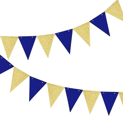 Miniatura 4 de ZOOYOO Banderín de 20 pies, banderín rojo, azul y amarillo, banderas triangulares de papel para fiesta de cumpleaños de bebé, decoración de boda