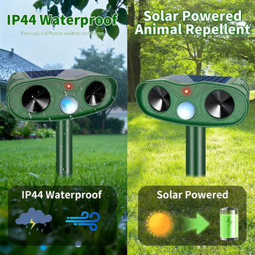 Miniatura 3 de Repelente solar ultrasónico de animales, dispositivos repelentes de ciervos para exteriores, paquete de 4 repelentes de gatos al aire libre