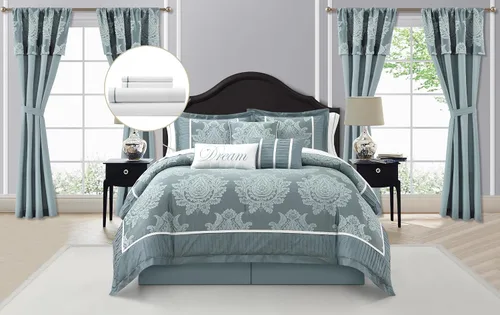 Miniatura 21 de Grand Avenue - Juego de edredón beige tamaño Queen, jacquard con juego de ropa de cama a juego de piezas sólidas, para todas las estaciones, faldón