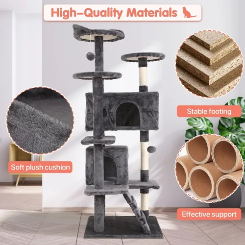 Miniatura 5 de Árbol para gatos de 54 pulgadas, torre de escalada para gatos con poste rascador, casa para gatos con percha, árbol para gatitos, condominio