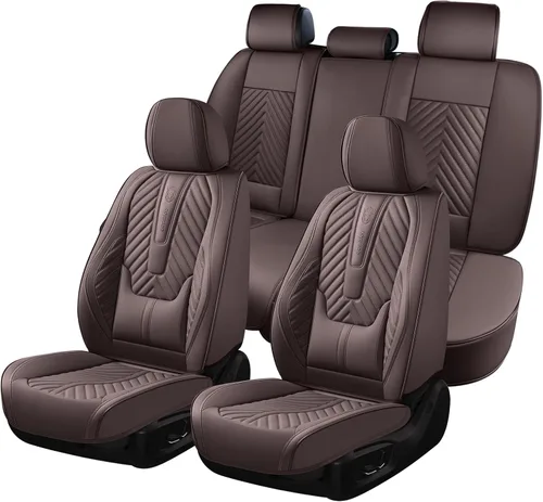 Miniatura 22 de Coverado Fundas de asiento de automóvil, juego completo de fundas de asiento de cuero sintético, fundas protectoras de asiento de lujo, ajuste Rojo