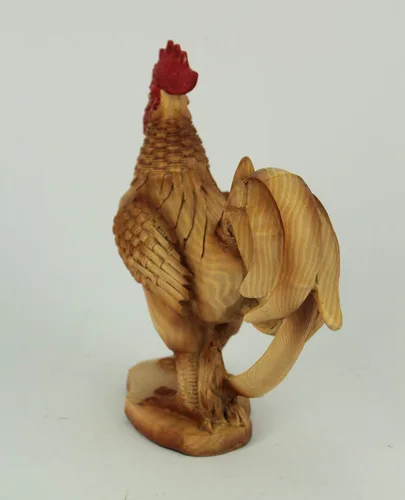 Miniatura 3 de Everspring Estatua de gallo de pie con aspecto de bambú de talla de madera sintética