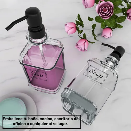 Miniatura 5 de GLADPURE - Paquete de 2 dispensadores de jabón, 18 onzas de capacidad, dispensadores de manos de vidrio grueso de diseño antiguo; con bomba de acero
