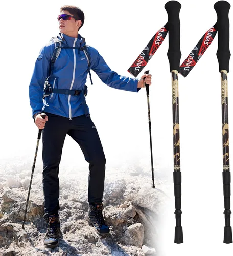 ATUNAS Trekking Poles, 2-Pack Lightweight Aluminum Collapsible Hiking Sticks with EVA Grip and Quick Lock for Men and Women Marrón