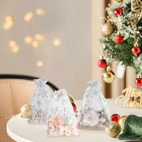 Miniatura 14 de Bolsas de organza, bolsa de organza transparente, 50 unidades, pequeñas bolsas de organza con cordón de 3 x 4 pulgadas, bolsas de regalo de joyería