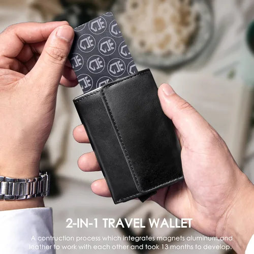 Miniatura 2 de Gemonklee Cartera emergente, tarjetero magnéticamente desmontable, cartera pequeña para hombre, cartera RFID con clip para dinero, cartera