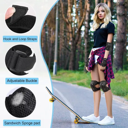 Miniatura 4 de Rodilleras y coderas para niños y adultos y jóvenes con muñequeras 3 en 1, conjunto de equipo de protección para patineta, ciclismo, BMX, bicicleta