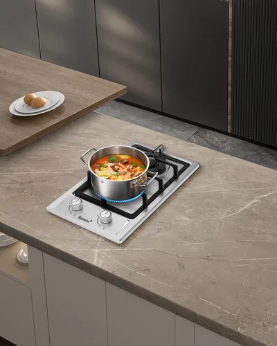 Miniatura 7 de Ranein Cocina de gas de 12 pulgadas y 2 quemadores, estufa de gas convertible de G/LPG, acero inoxidable 304 con protección contra incendios por
