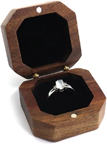 Miniatura 3 de Caja de anillo de propuesta portátil de madera de nogal negro, caja de regalo de joyería octogonal para boda, compromiso