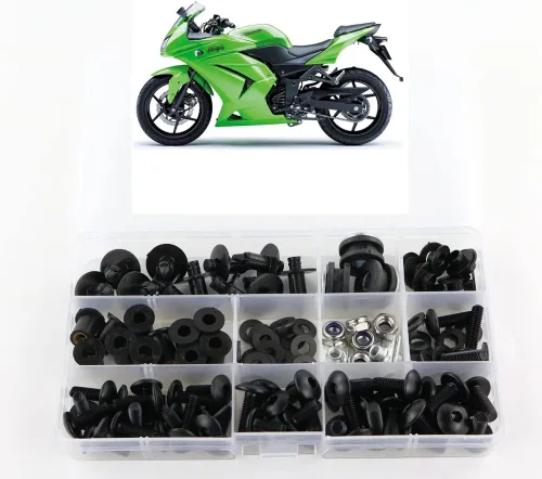 Xitomer Juego completo de pernos de carenado, apto para Ninja250R EX250R 2008 2009 2010 2011 2012 Kits de montaje arandelas tuercas fijaciones, Negro