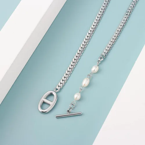 Miniatura 4 de DASIQI Collares para mujer, letras dobles D, perlas de agua dulce, empalme de perlas, cierres de palanca OT de 15 pulgadas, cadena plana