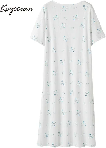 Miniatura 2 de Keyocean - Camisón de algodón para mujer, suave, cómodo, ligero, manga corta, vestido de casa, ropa de dormir, ropa de sala para verano.