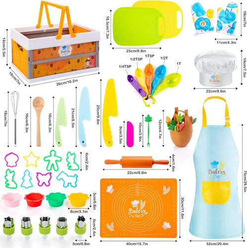 Miniatura 5 de EFO SHM Juego de Cocina para Niños de 52 Piezas, Juguetes de Cocina de Juego de Simulación Montessori para Cocinar y Hornear de Verdad, Juego