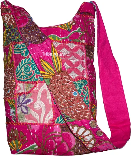 Tribe Azure - Bolso bandolera de lona para mujer, estilo hobo, floral, para verano, bohemio