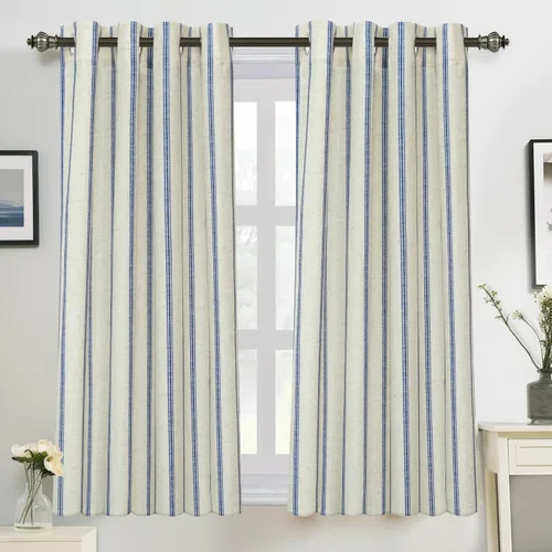 Miniatura 20 de DriftAway - Cortinas de Lino Mezcla de Granja 100% Opacas de 84 Pulgadas de Largo para Dormitorio, Cortinas Verticales Rayadas Impresas de Lino