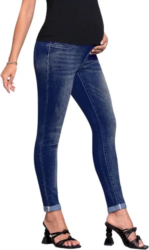 Miniatura 4 de Floerns Pantalones de mezclilla de maternidad de cintura alta con dobladillo rasgado, con bolsillo para mujer
