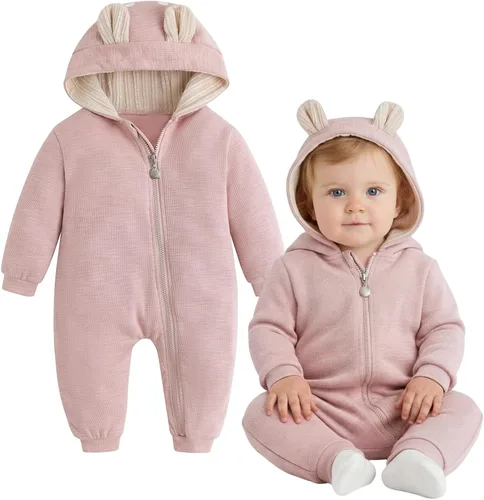Miniatura 34 de Simplee Kids Enterizo con diseño de conejo de Pascua con capucha, para bebé, overol con cremallera y orejas largas
