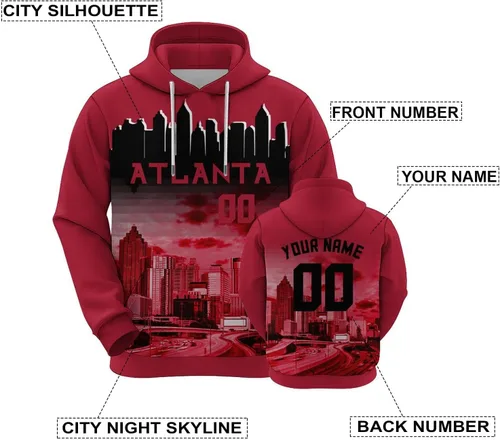 Miniatura 23 de Custom Football Hoodies City Night Skyline Personalized Sweatshirt Name Number Fan Gift Pullover for Men Women Youth
