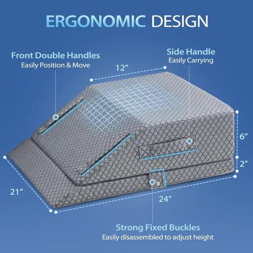 Miniatura 3 de Wellsin Almohada de pierna de cuña ajustable de 2 alturas para elevación, almohadas de elevación de piernas de espuma viscoelástica para hinchazón