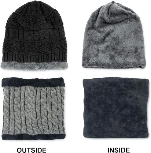 Miniatura 4 de 4 piezas de gorro de invierno para hombre y mujer, conjunto de bufanda de punto cálido para hombre y mujer, One Size-Medium