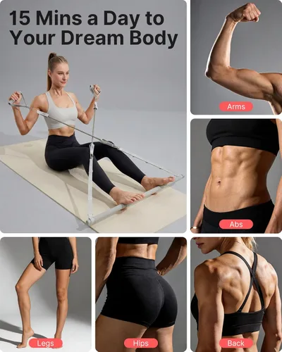 Miniatura 5 de YOTTOY Pilates Bar Kit with Resistance Bands - 3-Bar Pilates Workout Equipment for Legs, Hips, Waist & Arms Workout, Portable Home Gym Exercise Gris