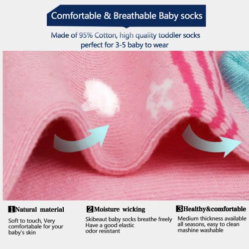 Miniatura 5 de Calcetines SkiBeaut para niño, 12 pares de calcetines antideslizantes para niño, calcetines de algodón con adherencia para niños de 1-3 3-5 5-7