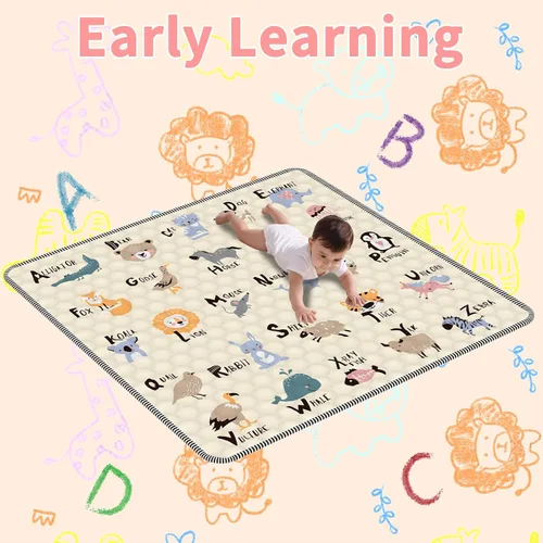 Miniatura 4 de Tapete de juego para bebé para suelo, tapete de corral de 50 x 50 pulgadas, suave, portátil, antideslizante, lavable a máquina, compañero de juego