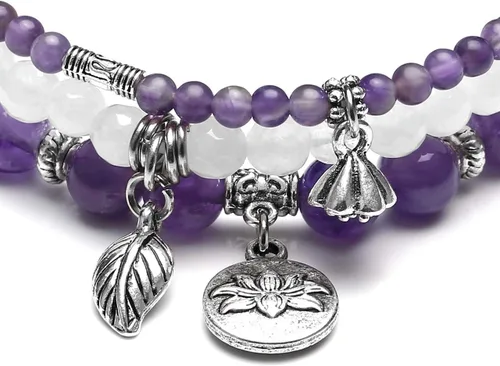 Miniatura 2 de Top Plaza - Juego de pulseras elásticas de piedras de cristal curativo para chakras, yoga, reiki, cuentas de piedras preciosas y cuentas de loto