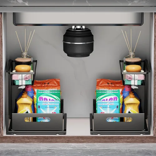 Miniatura 9 de Ceetug - Organizadores y almacenamiento para debajo del fregadero de 2 niveles, organizador de gabinete de cocina de metal resistente