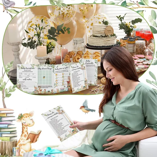 Miniatura 5 de Yinder 145 tarjetas de actividades para juegos de baby shower con 20 lápices, incluye descripción de bingo para bebés y deseos, adivina quién es
