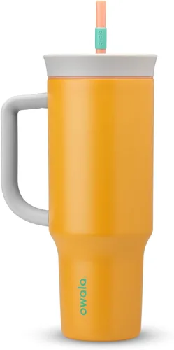 Owala Vaso de viaje aislado de acero inoxidable de triple capa con tapa resistente a derrames, popote y asa de transporte, sin BPA, 40 onzas,